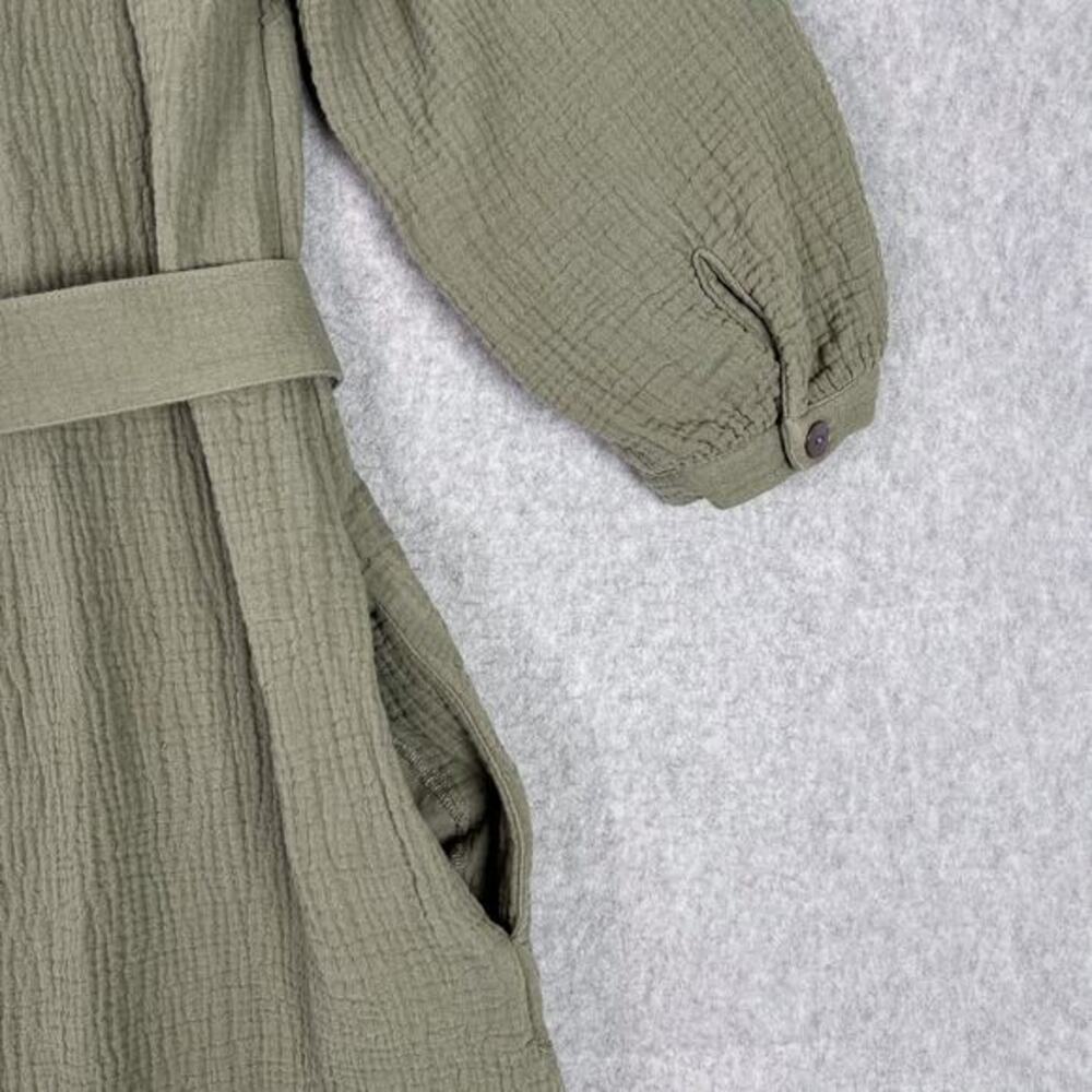Soft Surroundings Sage Green Cotton Gauze Belted Button Up Dress Pockets Size XS - Picture 4 of 10